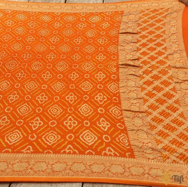 Orange Pure Georgette Banarasi Handloom Bandhani Dupatta Sale