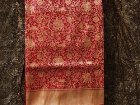 Deep Red-Rani Pink Pure Katan Silk Banarasi Handloom Saree Supply