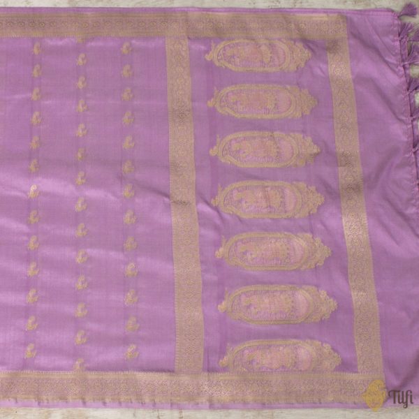 Light Lilac Pure Katan Silk Banarasi Handloom Petite Dupatta Hot on Sale