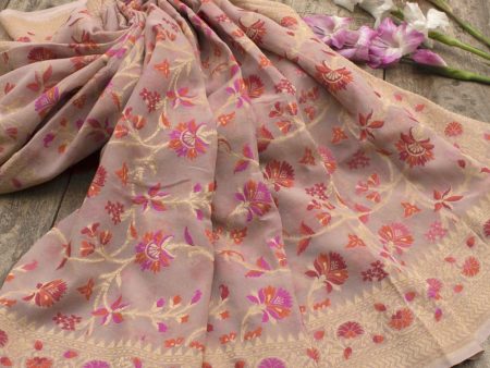 Light Dusty Pink Pure Khaddi Georgette Banarasi Handloom Dupatta Online now