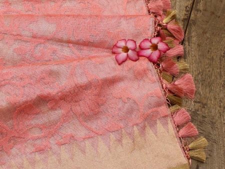 Peach Pure Kora Net Tissue Banarasi Handloom Dupatta Online now