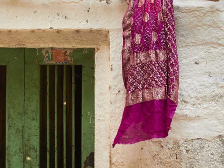 Rani Pink-Deep Magenta Pure Georgette Banarasi Handloom Bandhani Dupatta Discount