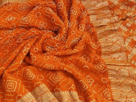 Orange Pure Georgette Banarasi Handloom Bandhani Dupatta Sale