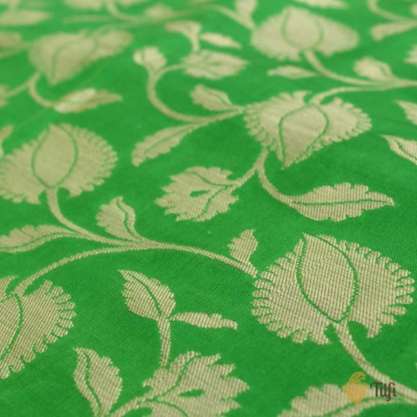 Parrot Green Pure Katan Silk Banarasi Handloom Dupatta For Sale