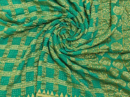 Turquoise Blue Pure Georgette Banarasi Handloom Bandhani Dupatta Cheap