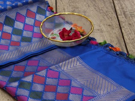 Blue Pure Katan Silk Banarasi Handloom Dupatta Online Sale