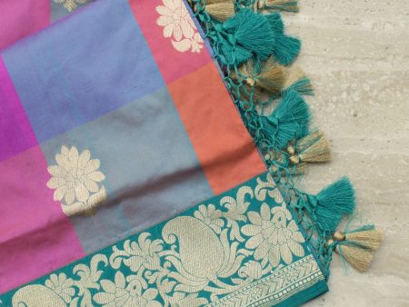 Multicolored Pure Katan Silk Banarasi Handloom Dupatta For Sale