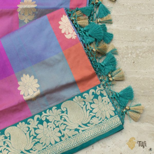 Multicolored Pure Katan Silk Banarasi Handloom Dupatta For Sale