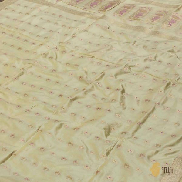 Light Yellow Pure Katan Silk Banarasi Handwoven Dupatta Fashion