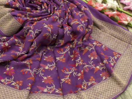 Purple Pure Khaddi Georgette Banarasi Handloom Dupatta For Sale