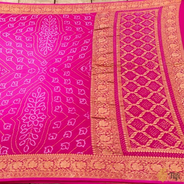 Magenta Pure Georgette Banarasi Handloom Bandhani Dupatta Online