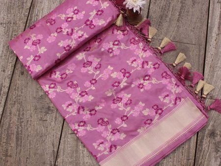 Pink Lavender Pure Katan Silk Banarasi Handloom Dupatta Online Hot Sale