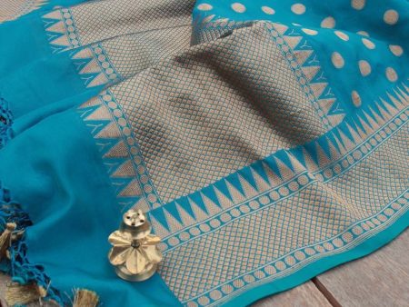 Blue Pure Silk Georgette Banarasi Handloom Dupatta Cheap