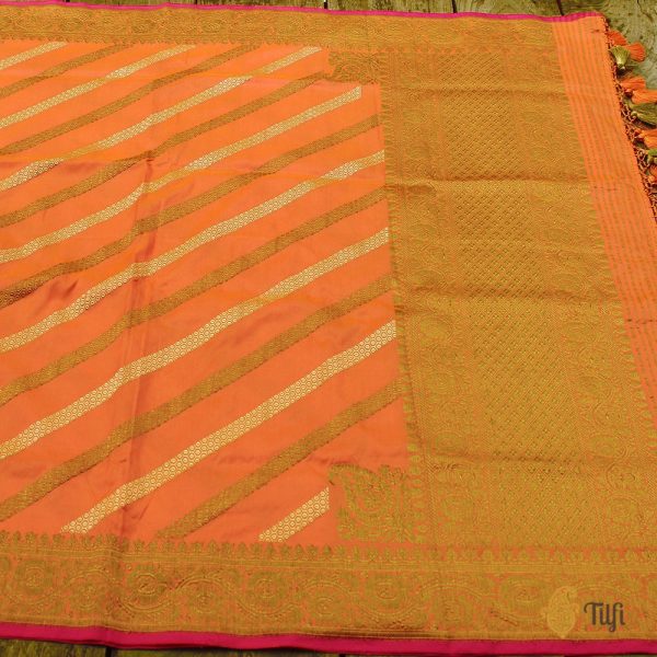 Light Orange-Pink Pure Katan Silk Aadha Jaal Banarasi Handloom Dupatta Fashion