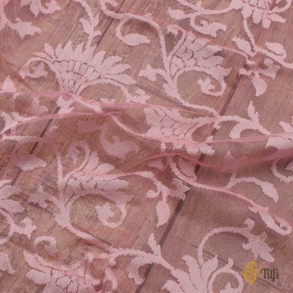 Pink Pure Kora Net Banarasi Handloom Dupatta Online now