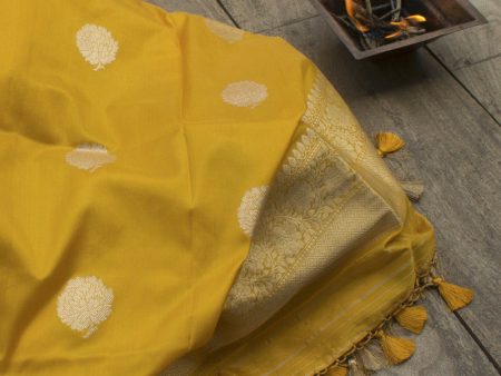 Turmeric Yellow Pure Katan Silk Banarasi Handloom Dupatta on Sale