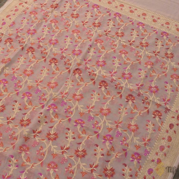 Light Dusty Pink Pure Khaddi Georgette Banarasi Handloom Dupatta Online now