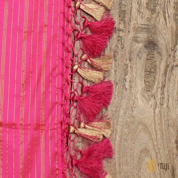 Orange-Pink Pure Katan Silk Banarasi Handloom Dupatta For Discount