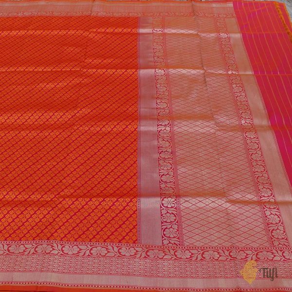 Rani Pink-Orange Pure Katan Silk Banarasi Handloom Dupatta Cheap