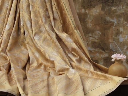 Beige Pure Katan Silk Handwoven Kadwa Banarasi Saree Online