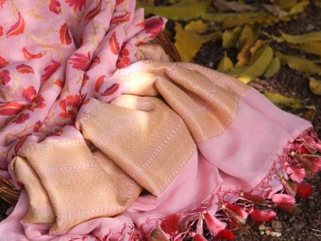 Light Pink Pure Khaddi Georgette Banarasi Handloom Dupatta For Cheap