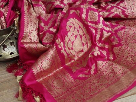 Pink Pure Silk Georgette Banarasi Handloom Dupatta Sale