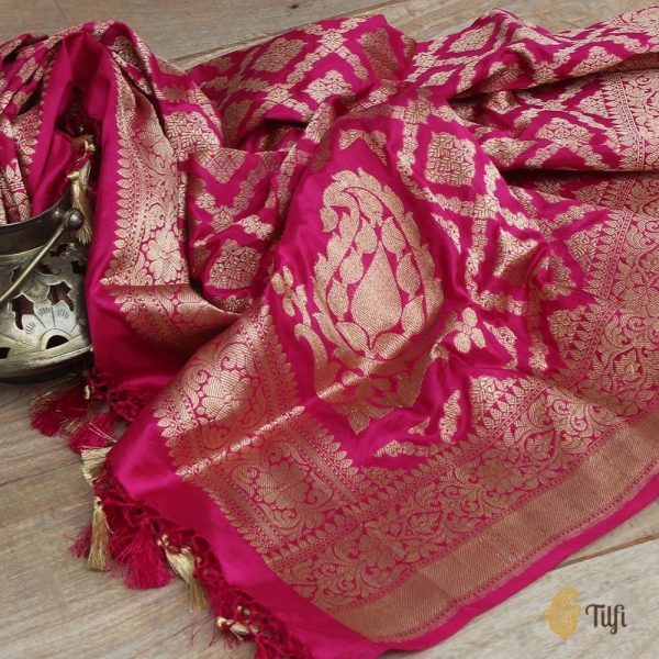 Pink Pure Silk Georgette Banarasi Handloom Dupatta Sale