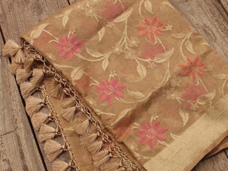 Beige Pure Kora Net Banarasi Handloom Dupatta Fashion