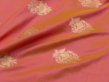 Yellow-Pink Pure Katan Silk Banarasi Handloom Fabric Supply