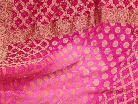 Light Pink-Rani Pink Pure Georgette Banarasi Handloom Bandhani Dupatta Online Hot Sale