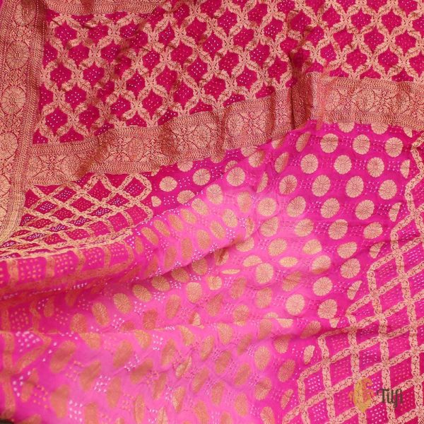 Light Pink-Rani Pink Pure Georgette Banarasi Handloom Bandhani Dupatta Online Hot Sale