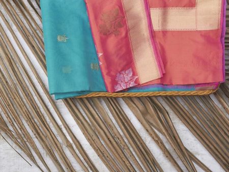 Aqua Green Pure Kora Silk Banarasi Handloom Saree For Discount