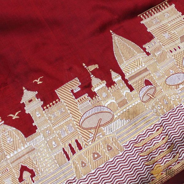 Deep Maroon Pure Katan Silk Banarasi Handloom Dupatta Fashion