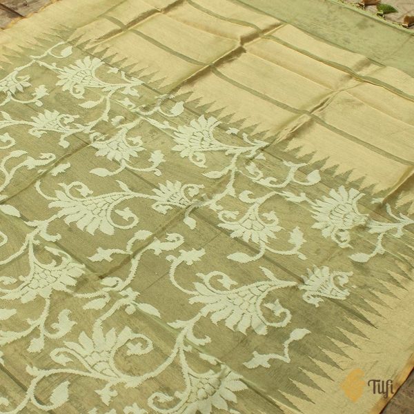 Light Green Pure Kora Net Banarasi Handloom Dupatta Hot on Sale