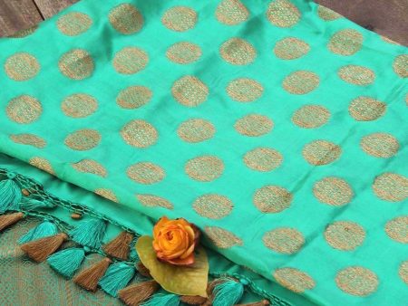 Aqua Green Pure Katan Silk Banarasi Handloom Dupatta For Sale