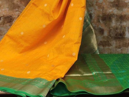 Yellow-Green Pure Katan Silk Banarasi Kadiyal Handloom Saree For Cheap