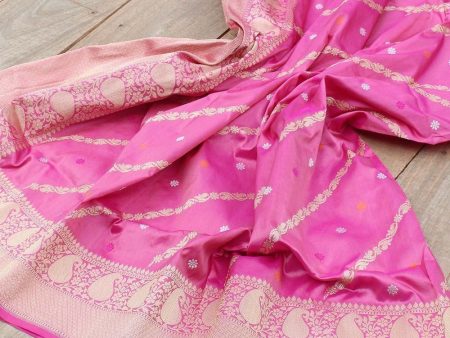 Gulabi-Gajri Pink Pure Katan Silk Banarasi Handloom Dupatta Hot on Sale