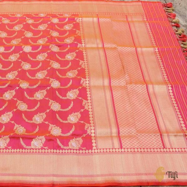 Light Orange-Gulabi Pink Pure Katan Silk Kadwa Jangla Handloom Dupatta Online