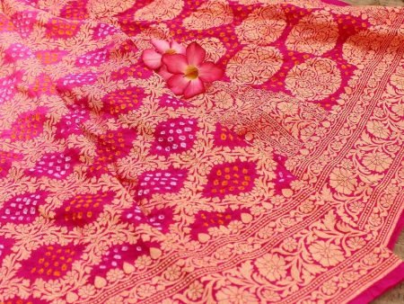 Hot Pink-Rani Pink Pure Georgette Banarasi Handloom Bandhani Dupatta Fashion