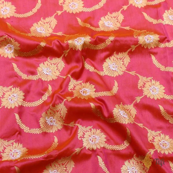 Orange-Pink Pure Katan Silk Kadwa Jangla Handloom Dupatta Discount