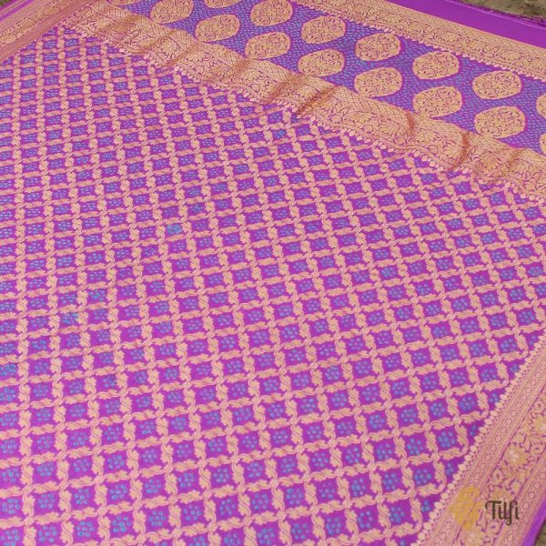 Lavender Pure Georgette Banarasi Handloom Bandhani Dupatta Sale