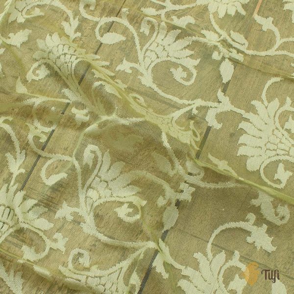 Light Green Pure Kora Net Banarasi Handloom Dupatta Hot on Sale