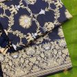 Navy Blue Pure Katan Silk Banarasi Handloom Jangla Dupatta Hot on Sale