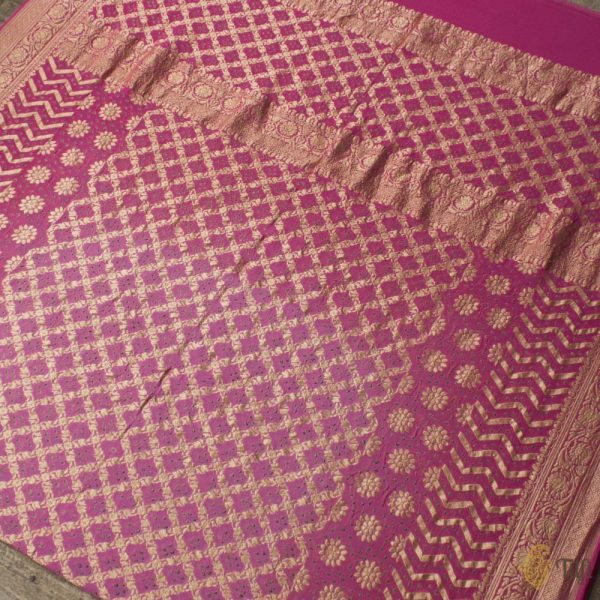 Pink Ombr√© Pure Georgette Banarasi Handloom Bandhani Dupatta Sale