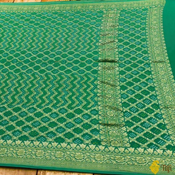 Green Pure Georgette Banarasi Handloom Bandhani Dupatta Fashion