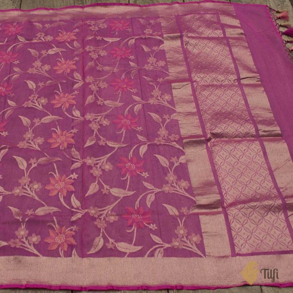 Gulaabi Pink Pure Kora Net by Cotton Banarasi Handloom Dupatta Cheap