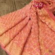 Light Pink-Light Coral Pink Pure Georgette Banarasi Handloom Bandhani Dupatta Cheap