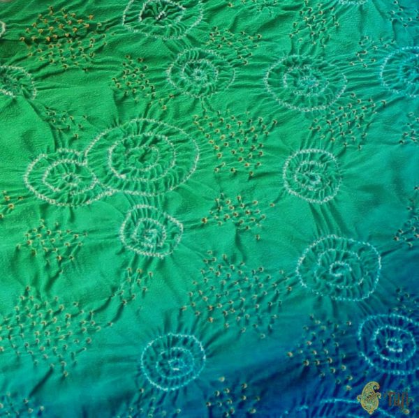 Green-Blue Pure Georgette Banarasi Handloom Bandhani Dupatta Discount