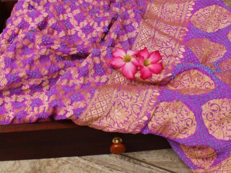 Lavender Pure Georgette Banarasi Handloom Bandhani Dupatta Sale