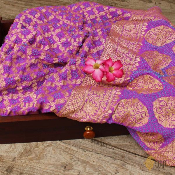 Lavender Pure Georgette Banarasi Handloom Bandhani Dupatta Sale